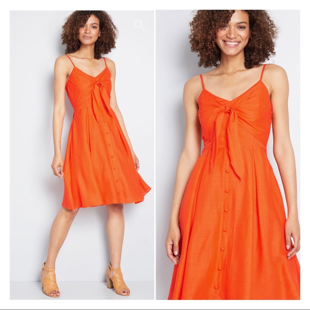 NWT Modcloth Swingin' Summer Sundress Tangerine Orange Size XS Tie Front